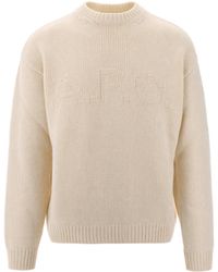 A.P.C. - Cream Ribbed Knit Jacquard Logo Recycled Wool Sweater - Lyst