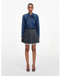 Self-Portrait - Button-Up Mini Shirt Dress With Bow Neckline - Lyst