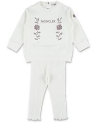 Moncler - Baby Cream Set: Floral Embroidered Sweatshirt & Rib-Knit Leggings - Lyst