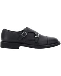 Doucal's - Double Buckle Round-Toe Hammered Leather Loafers - Lyst