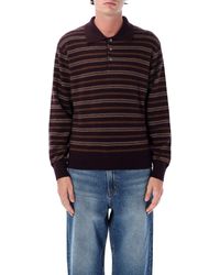 DUNST - Striped Knit Polo Sweater - Lyst