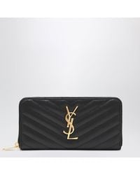 Saint Laurent - Wallet Grained Leather Ysl - Lyst