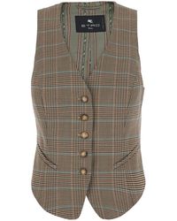 Etro - Single-Breasted Vest With V-Neck And Prince Of Wales Motif - Lyst