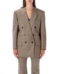 Saint Laurent - Virgin Wool Double-Breasted Blazer With Silk Lining, Peak Lapel, Size 36 - Lyst
