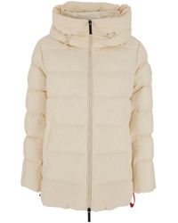 AFTER LABEL - Tech Fabric Down Jacket With Zip, Fixed Hood & Logo Sleeve Patch - Lyst