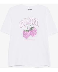 Ganni - Raspberry Cotton T-Shirt - Lyst