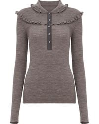 Chloé - Wool Long-Sleeve Ruffle-Trim Button-Front Top With Contrast Placket - Lyst
