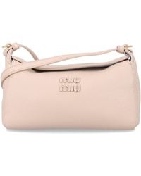Miu Miu - Mini Embossed Logo Leather Crossbody Handbag With Card Slot - Lyst