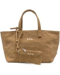 A.P.C. - A. P.C. Mini Canvas Shoulder Tote Bag With Goldtone Embossed Logo And Interior Pocket - Lyst