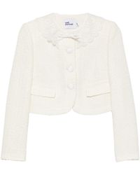 Self-Portrait - Lace Collar Cropped Tweed Jacket - Lyst
