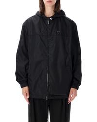 Prada - Re-Nylon Mini Hooded Blouson Jacket With Enameled Triangle Logo - Lyst