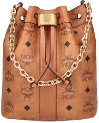 MCM - Monogram Drawstring Bucket Bag With Chain Strap - Lyst