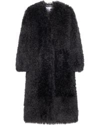 Stand Studio - Long Straight Faux Fur Jacket With Hidden Hook Closure, Side Pockets - Lyst