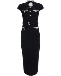 Self-Portrait - Midi Dress Wool Crepe - Lyst