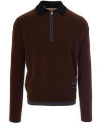Marni - Long-Sleeve Cashmere Polo Sweater With Double-Layer Hem - Lyst