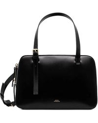 A.P.C. - A. P.C. Mini Smooth Leather Handbag With Adjustable Crossbody Strap And Logo - Lyst