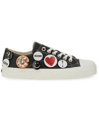Moschino - Leather Sneakers With Playful Pins - Lyst