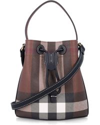 Burberry - Mini Coated Cotton Bucket Bag With Check, Leather Trim & Adjustable Strap - Lyst