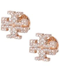 Tory Burch - Brass And Glass Drop Earrings With Cubic Zirconia Accents - Lyst
