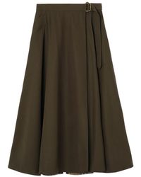 Burberry - Wool Twill Midi Skirt - Lyst