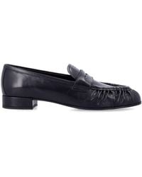 Prada - Mini Gathered Leather Loafers With Low Block Heel - Lyst