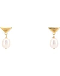 Prada - Two-Tone Mini Pearl And Metal Drop Earrings - Lyst