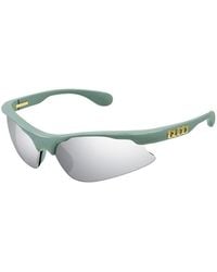 Gucci - Sunglasses Geometric Semi Rim, Shiny Mineral Frame And Solid Smoke With Mirror Lens Gg1774S005 - Lyst