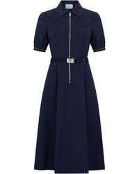 Prada - Elegant Long Cotton Dress With Belt - Lyst
