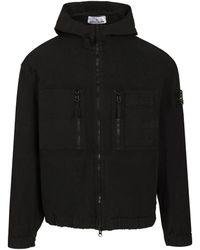 Stone Island - Hooded Organic Cotton Ripstop Overshirt With Vertical Zip Pockets - Lyst