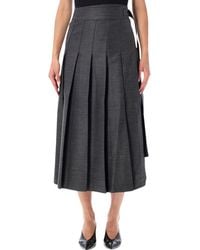 Rohe - Róhe Wool Blend Wrap Skirt With Pleats, Midi Length & Adjustable Tie - Lyst