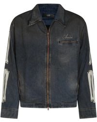Amiri - Vintage-Look Denim Jacket With Zip Pockets & Bones Patch - Lyst