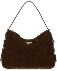 Prada - Dark Suede Shoulder Bag - Lyst