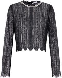 Self-Portrait - Floral Lace Top With Crystal Detail - Lyst