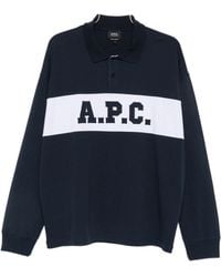 A.P.C. - A. P.C. Long-Sleeve Cotton Polo Shirt With Front Logo And Ribbed Cuffs - Lyst