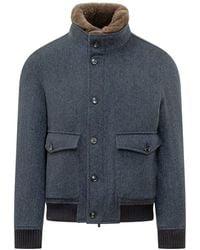 ESTERNO - Faux Fur Puffer Jacket With Neck Detail And Herringbone Pattern - Lyst