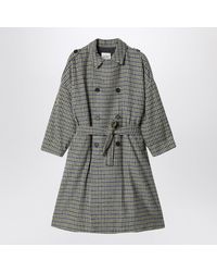 Douuod - Double-Breasted Wool-Blend Trench Coat With Check Pattern - Lyst