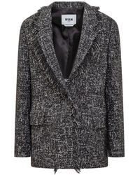 MSGM - Tweed Blazer With Fringed Detail - Lyst