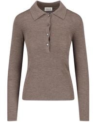P.A.R.O.S.H. - Ribbed Knit Long Sleeve Polo Top - Lyst