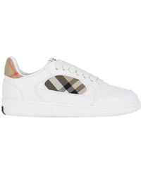 Burberry - Low-Top Leather Sneakers With Check Detail - Lyst