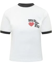 MSGM - Cotton T-Shirt With Stampaint Logo And Heart - Lyst