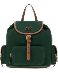Miu Miu - 25 X 31 X 15 Cm Mini Canvas Backpack With Calf Leather Details - Lyst
