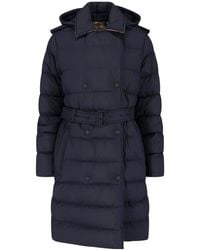 Burberry - Long Quilted Hooded Puffer Coat With Belt - Lyst