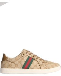 Gucci - Interlocking G Leather Sneakers With Web Side Detail, Rubber Sole & Lace-Up Closure - Lyst