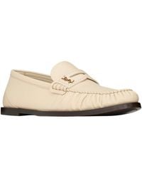 Saint Laurent - Leather Sole Flat Sandals With Mini-Tone Cassandre Hardware - Lyst