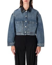 Anine Bing - Cropped Denim Jacket With Faux Leather Collar - Lyst