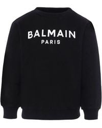 Balmain - Ribbed Hem Sweatshirt With Printed Logo For Boys - Lyst