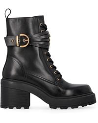 Pinko - Lace-Up Combat Ankle Boots With Block Heel - Lyst
