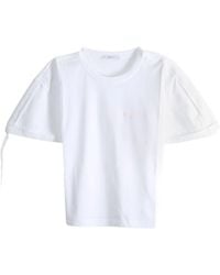 Givenchy - Cotton Short-Sleeve T-Shirt With Embroidered Signature And Poplin Bow Sleeves - Lyst