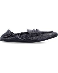 Miu Miu - Mini Ruching Crinkled Nappa Leather Loafers With-Tone Embossed Logo - Lyst