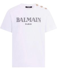 Balmain - Cotton Neck T-Shirt With Logo Buttons For Boys - Lyst